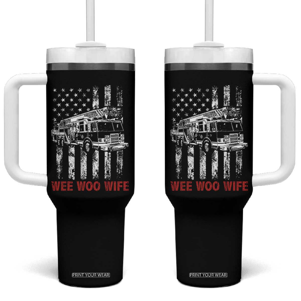 Firefighter First Responder Spouse Fire Truck Gift Tumbler With Handle Wee Woo Wife