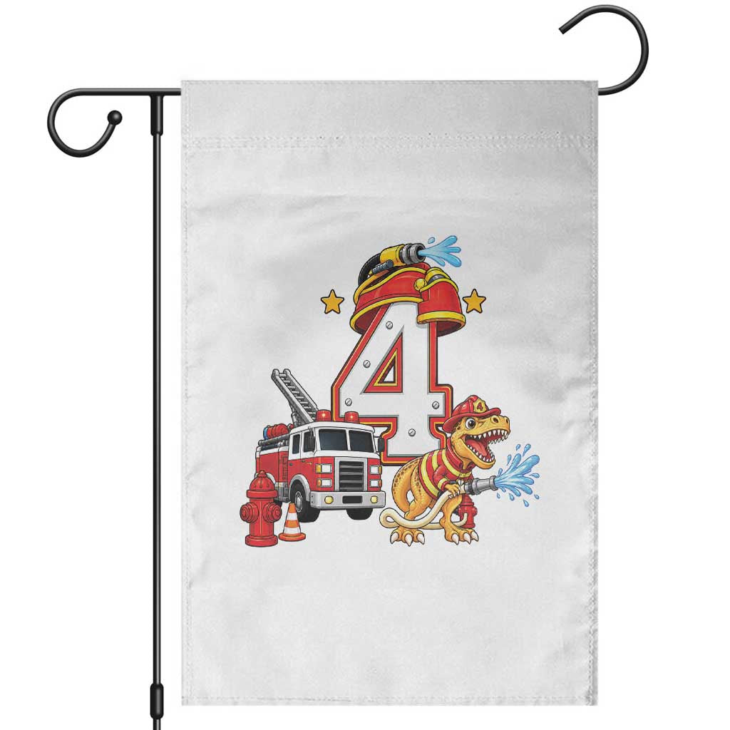 4th Birthday Firefighter Dinosaur Garden Flag Fire Engine Four Year Old Party Kids