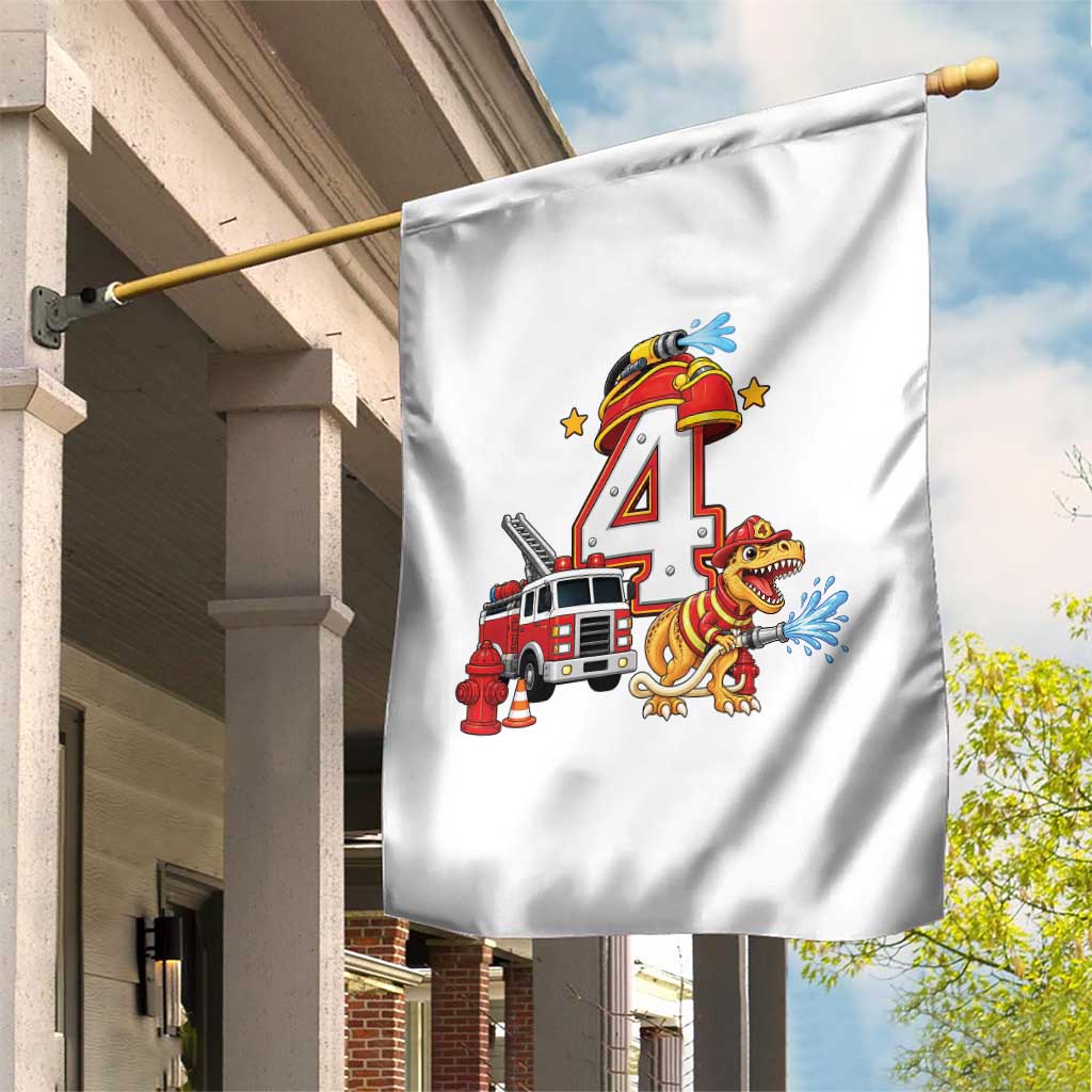 4th Birthday Firefighter Dinosaur Garden Flag Fire Engine Four Year Old Party Kids