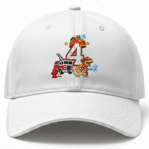 4th Birthday Firefighter Dinosaur Baseball Cap Fire Engine Four Year Old Party Kids