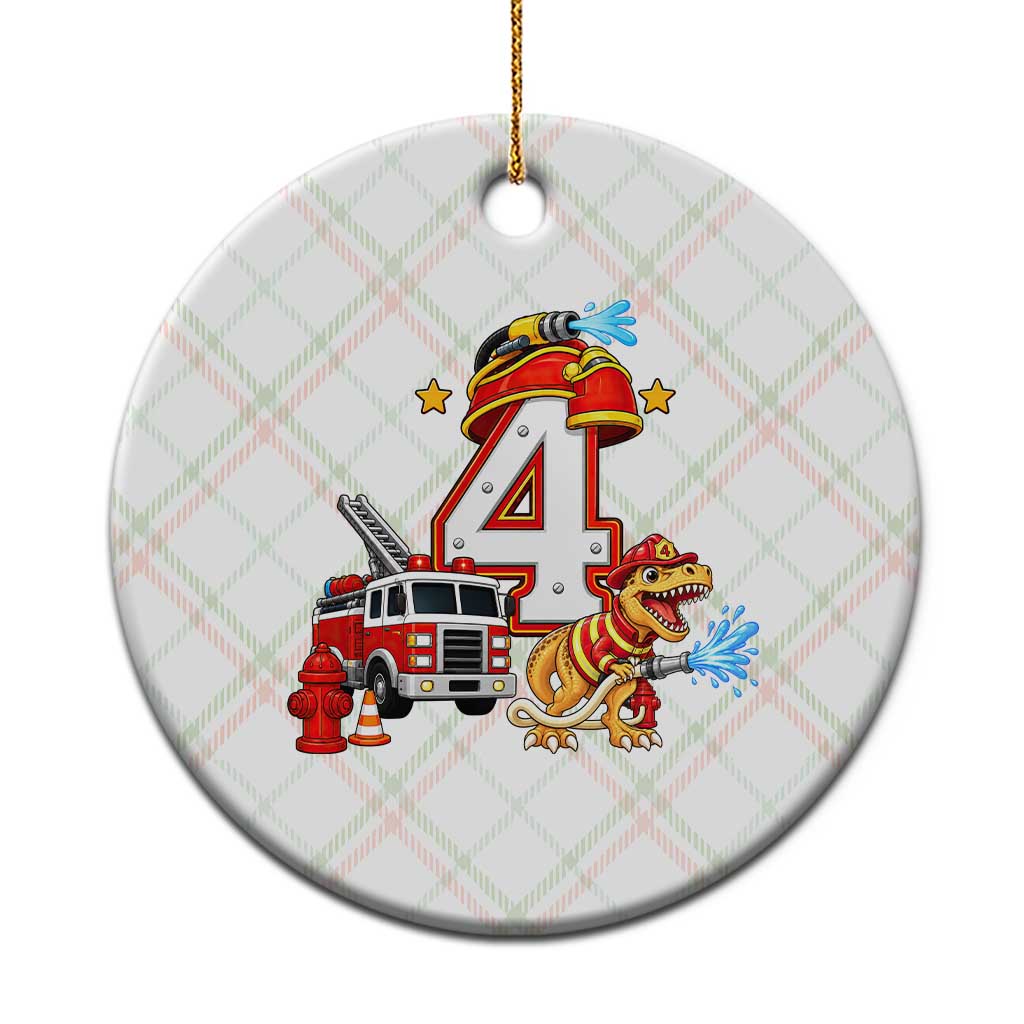 4th Birthday Firefighter Dinosaur Ceramic Ornament Fire Engine Four Year Old Party Kids