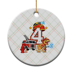 4th Birthday Firefighter Dinosaur Ceramic Ornament Fire Engine Four Year Old Party Kids