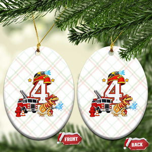 4th Birthday Firefighter Dinosaur Ceramic Ornament Fire Engine Four Year Old Party Kids