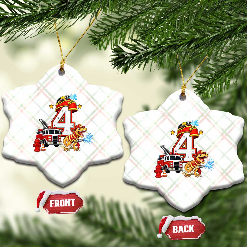4th Birthday Firefighter Dinosaur Ceramic Ornament Fire Engine Four Year Old Party Kids