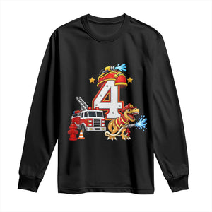 4th Birthday Firefighter Dinosaur Long Sleeve Shirt Fire Engine Four Year Old Party Kids