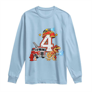 4th Birthday Firefighter Dinosaur Long Sleeve Shirt Fire Engine Four Year Old Party Kids