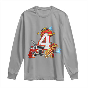 4th Birthday Firefighter Dinosaur Long Sleeve Shirt Fire Engine Four Year Old Party Kids