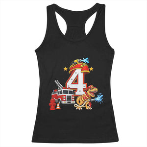 4th Birthday Firefighter Dinosaur Racerback Tank Top Fire Engine Four Year Old Party Kids