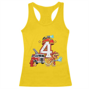 4th Birthday Firefighter Dinosaur Racerback Tank Top Fire Engine Four Year Old Party Kids