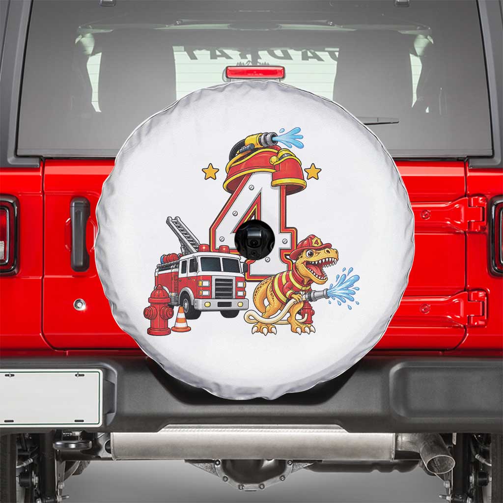 4th Birthday Firefighter Dinosaur Spare Tire Cover Fire Engine Four Year Old Party Kids