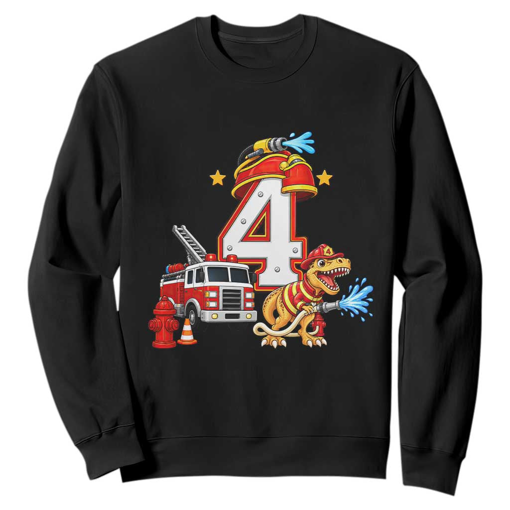 4th Birthday Firefighter Dinosaur Sweatshirt Fire Engine Four Year Old Party Kids