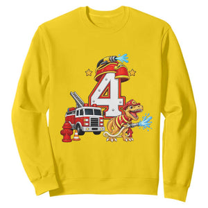 4th Birthday Firefighter Dinosaur Sweatshirt Fire Engine Four Year Old Party Kids