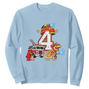 4th Birthday Firefighter Dinosaur Sweatshirt Fire Engine Four Year Old Party Kids
