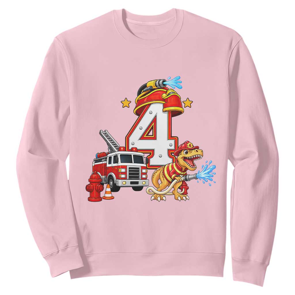 4th Birthday Firefighter Dinosaur Sweatshirt Fire Engine Four Year Old Party Kids