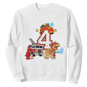4th Birthday Firefighter Dinosaur Sweatshirt Fire Engine Four Year Old Party Kids