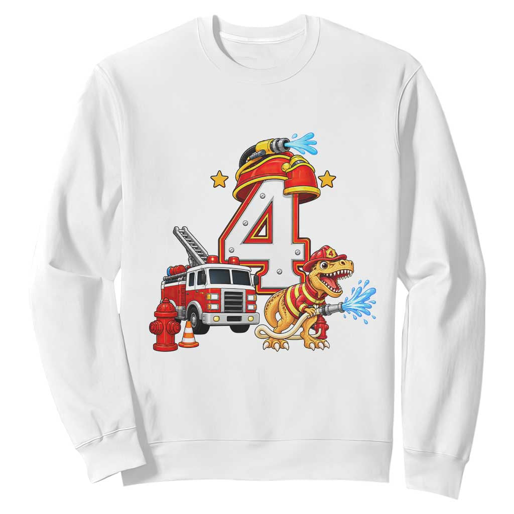4th Birthday Firefighter Dinosaur Sweatshirt Fire Engine Four Year Old Party Kids