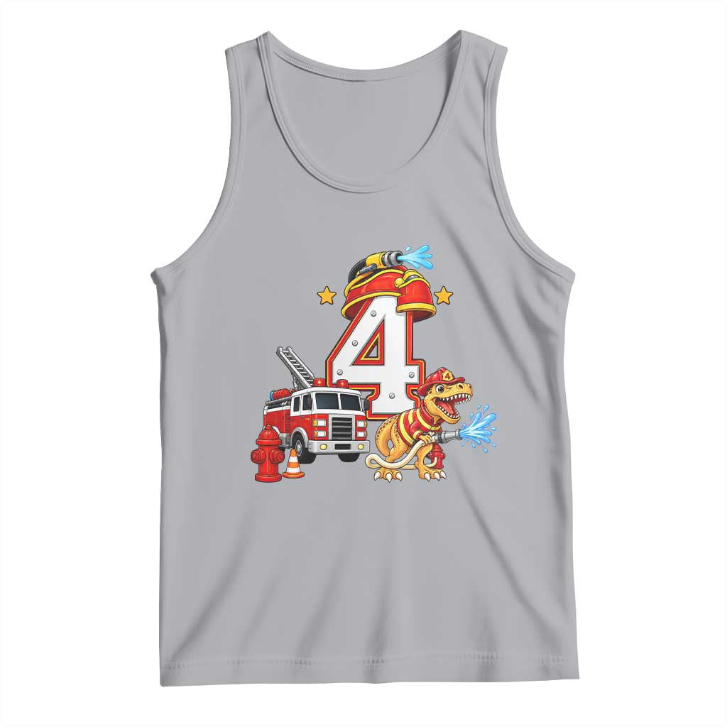 4th Birthday Firefighter Dinosaur Tank Top Fire Engine Four Year Old Party Kids