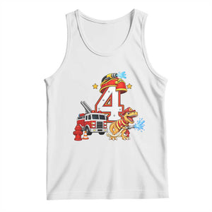 4th Birthday Firefighter Dinosaur Tank Top Fire Engine Four Year Old Party Kids