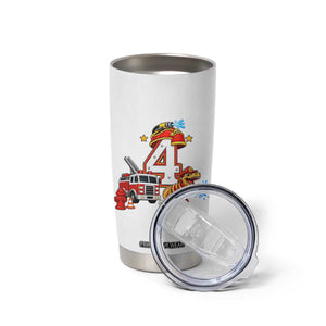 4th Birthday Firefighter Dinosaur Tumbler Cup Fire Engine Four Year Old Party Kids