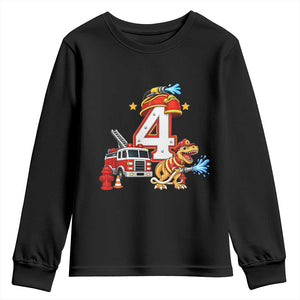 4th Birthday Firefighter Dinosaur Youth Sweatshirt Fire Engine Four Year Old Party Kids