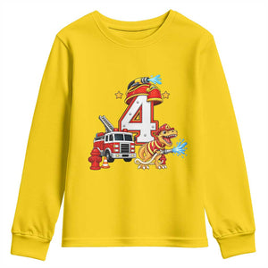 4th Birthday Firefighter Dinosaur Youth Sweatshirt Fire Engine Four Year Old Party Kids