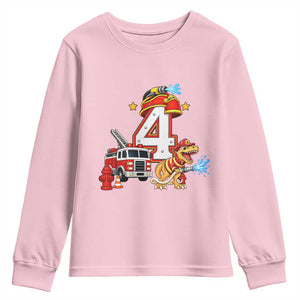 4th Birthday Firefighter Dinosaur Youth Sweatshirt Fire Engine Four Year Old Party Kids