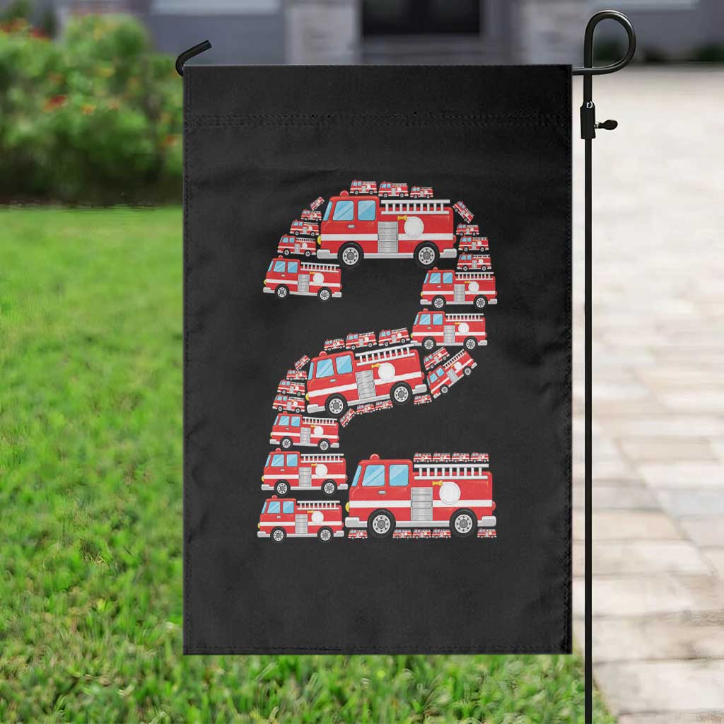 Fire Truck 2nd Birthday Garden Flag Firefighter Gift For Two Year Old Kid