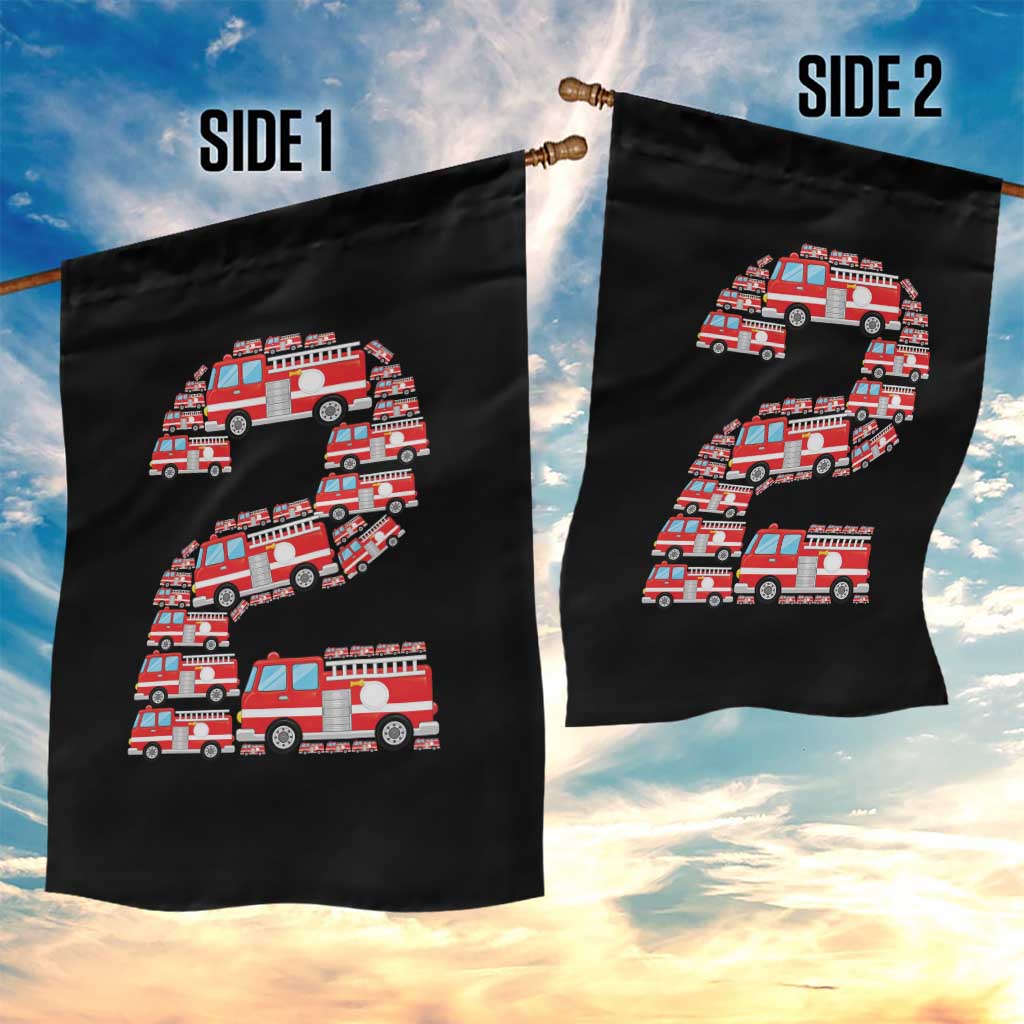 Fire Truck 2nd Birthday Garden Flag Firefighter Gift For Two Year Old Kid