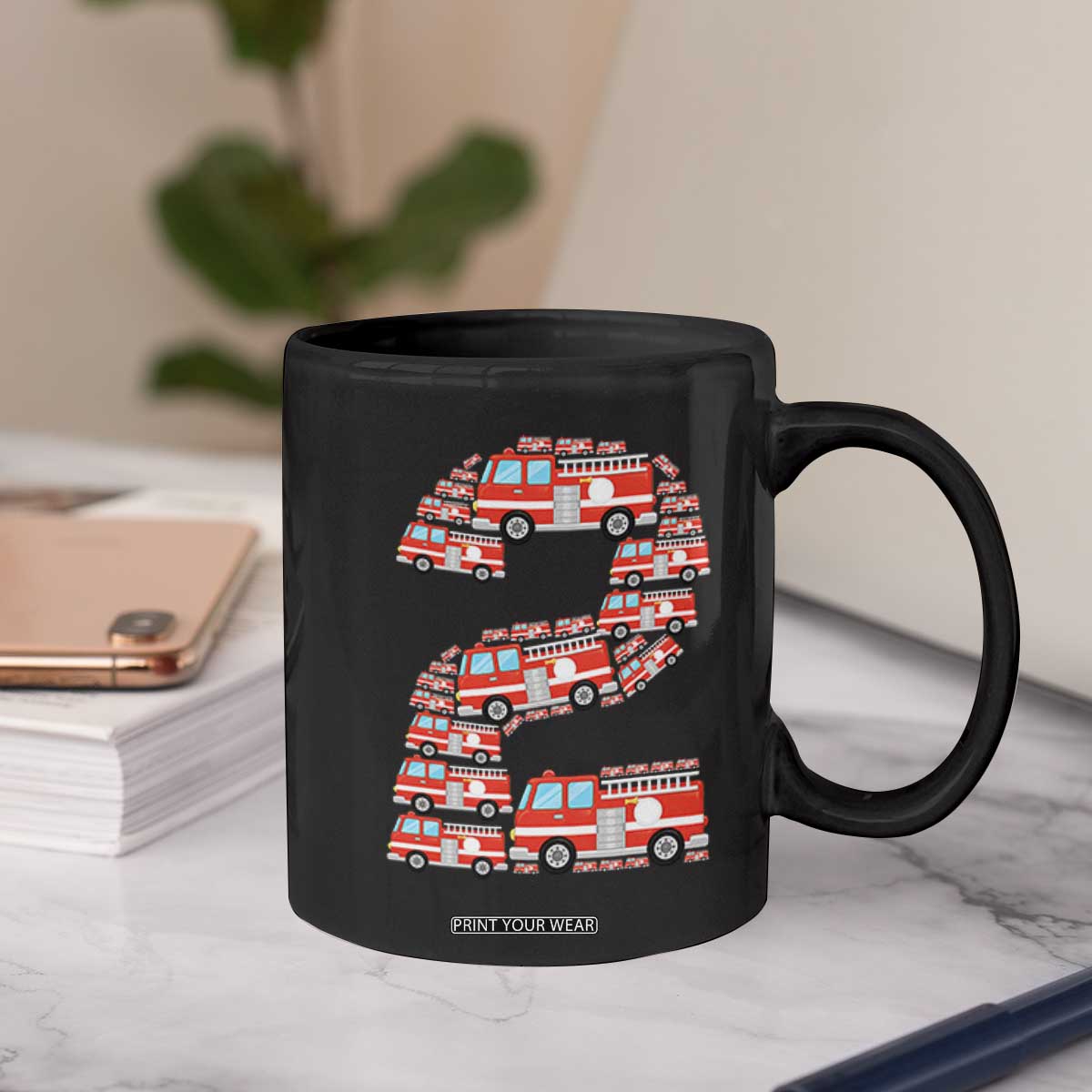 Fire Truck 2nd Birthday Coffee Mug Firefighter Gift For Two Year Old Kid
