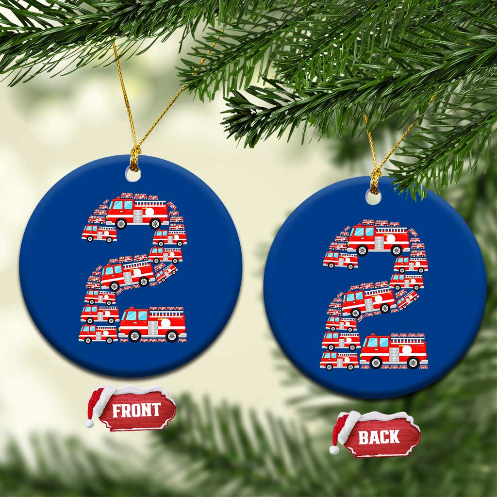 Fire Truck 2nd Birthday Ceramic Ornament Firefighter Gift For Two Year Old Kid