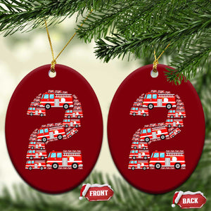 Fire Truck 2nd Birthday Ceramic Ornament Firefighter Gift For Two Year Old Kid