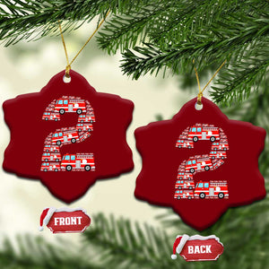 Fire Truck 2nd Birthday Ceramic Ornament Firefighter Gift For Two Year Old Kid