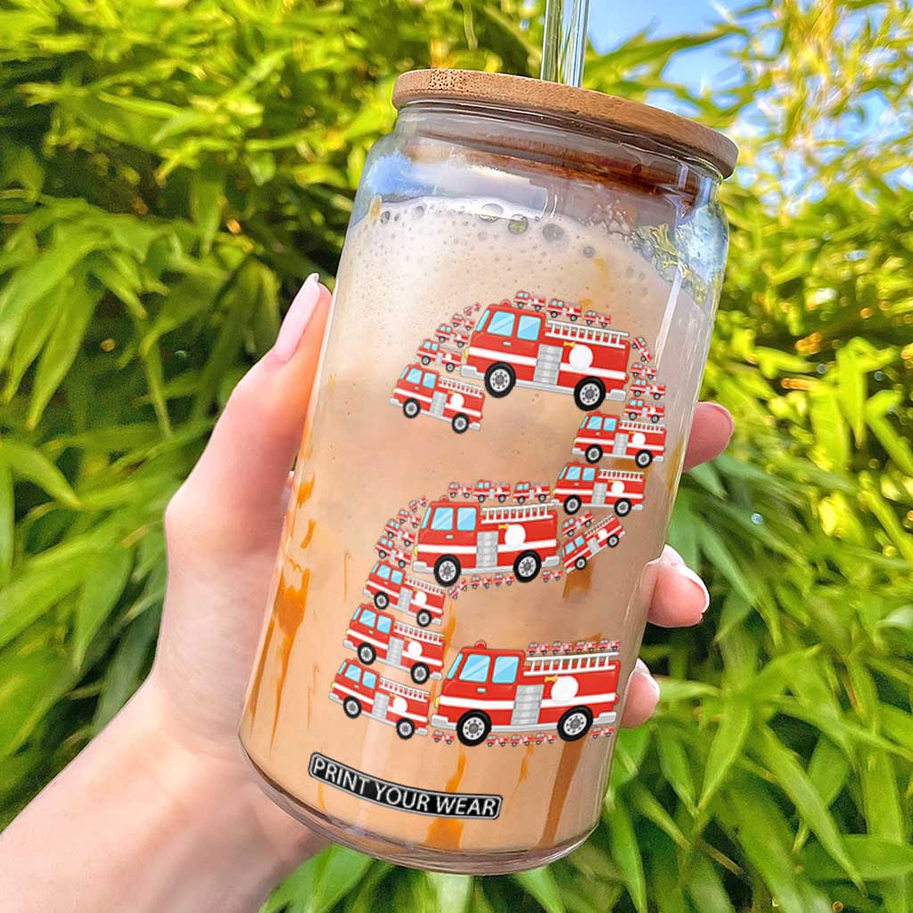 Fire Truck 2nd Birthday Glass Can Firefighter Gift For Two Year Old Kid