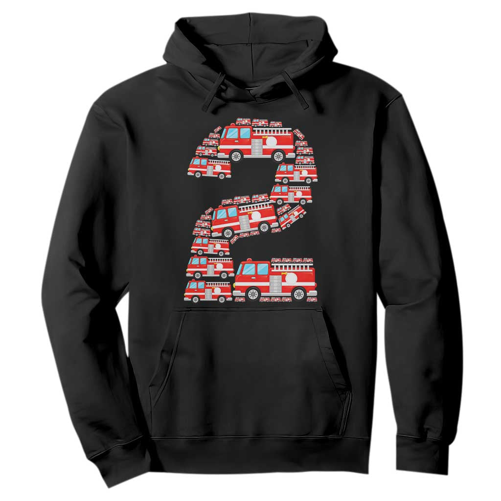 Fire Truck 2nd Birthday Hoodie Firefighter Gift For Two Year Old Kid