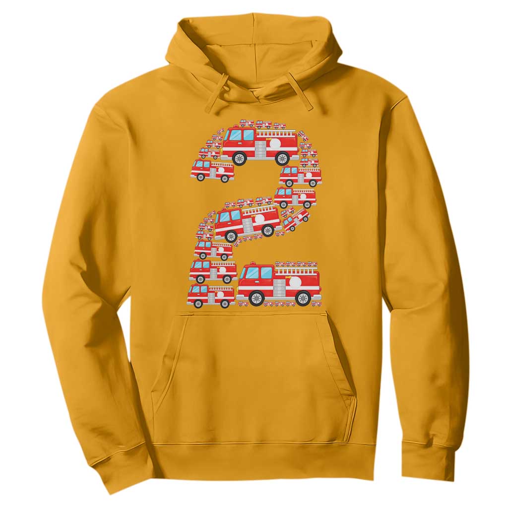 Fire Truck 2nd Birthday Hoodie Firefighter Gift For Two Year Old Kid