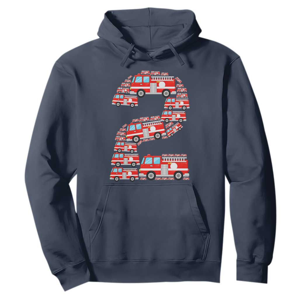 Fire Truck 2nd Birthday Hoodie Firefighter Gift For Two Year Old Kid