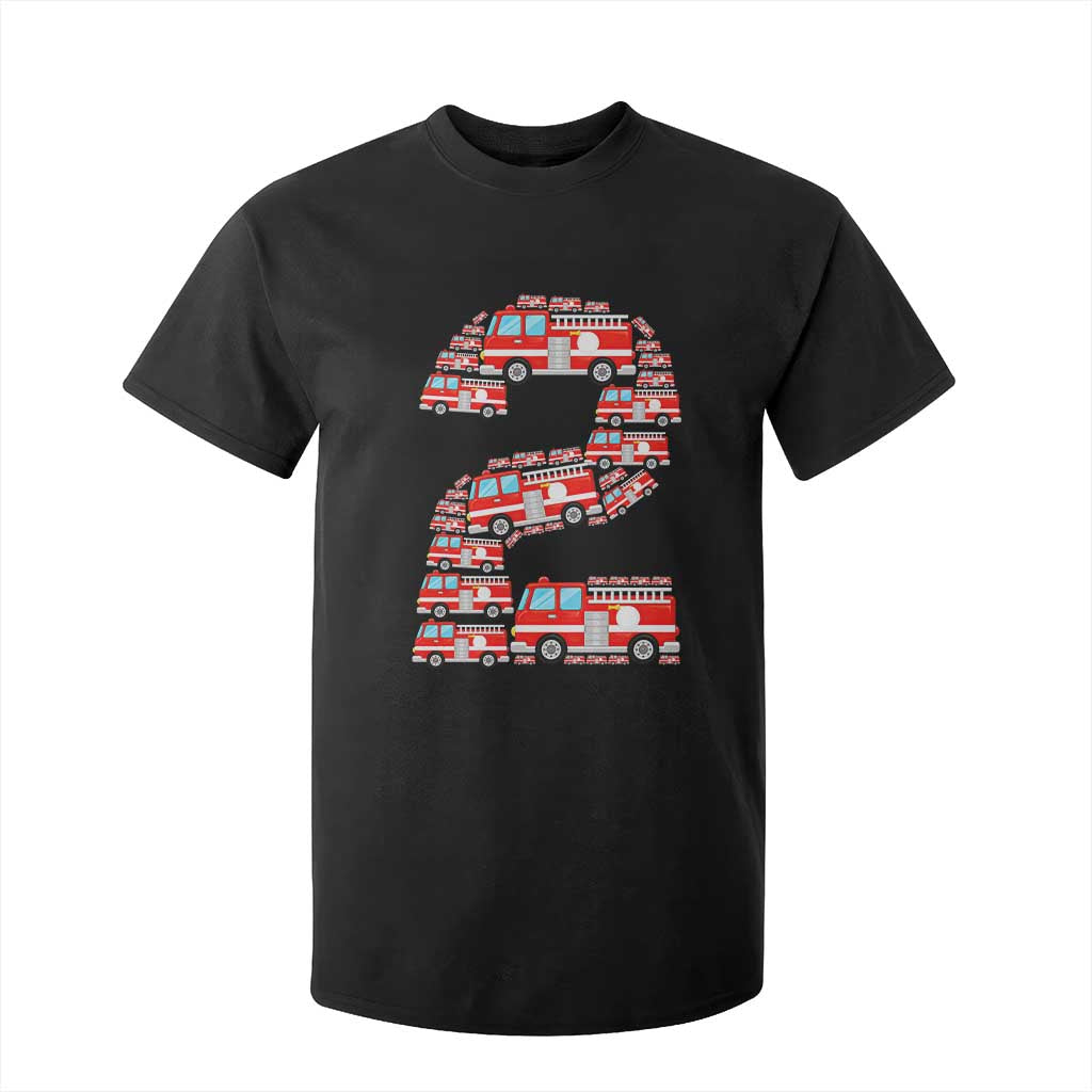 Fire Truck 2nd Birthday T Shirt For Kid Firefighter Gift For Two Year Old Kid