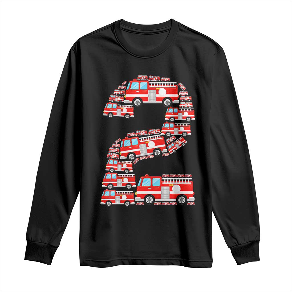 Fire Truck 2nd Birthday Long Sleeve Shirt Firefighter Gift For Two Year Old Kid