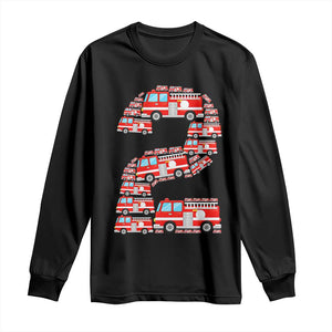 Fire Truck 2nd Birthday Long Sleeve Shirt Firefighter Gift For Two Year Old Kid
