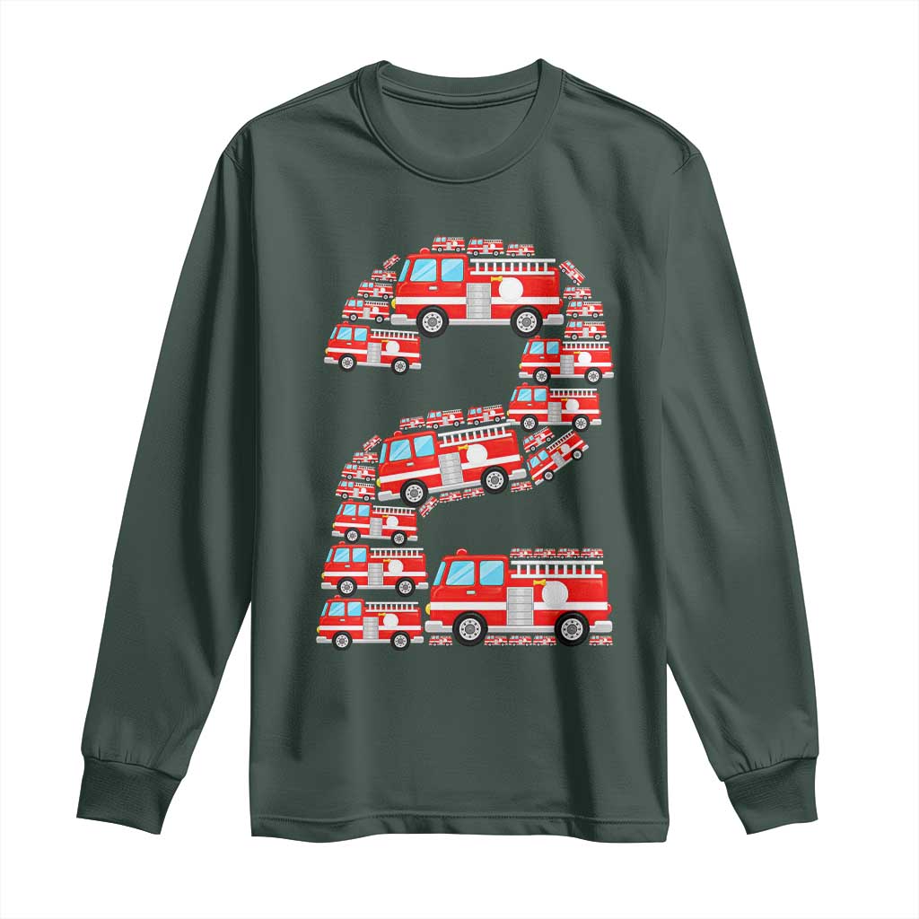 Fire Truck 2nd Birthday Long Sleeve Shirt Firefighter Gift For Two Year Old Kid