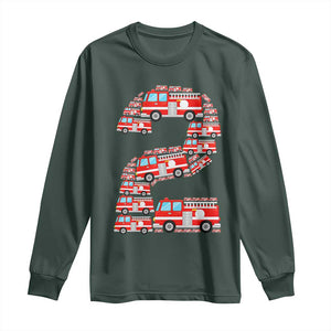 Fire Truck 2nd Birthday Long Sleeve Shirt Firefighter Gift For Two Year Old Kid