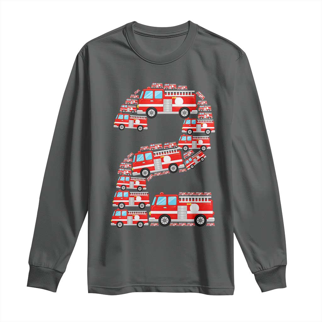 Fire Truck 2nd Birthday Long Sleeve Shirt Firefighter Gift For Two Year Old Kid