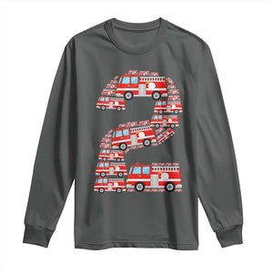 Fire Truck 2nd Birthday Long Sleeve Shirt Firefighter Gift For Two Year Old Kid