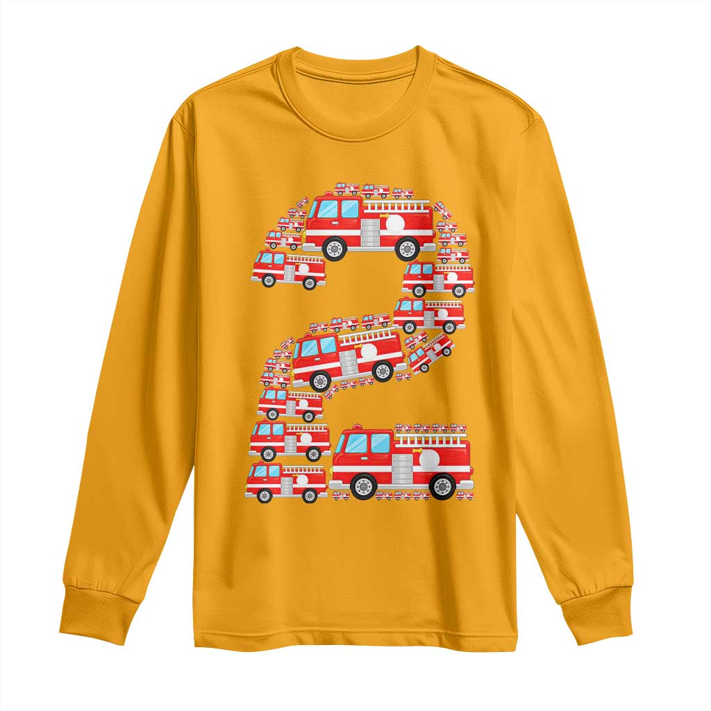 Fire Truck 2nd Birthday Long Sleeve Shirt Firefighter Gift For Two Year Old Kid