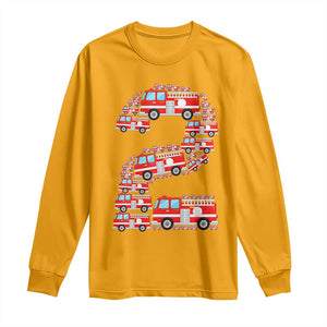Fire Truck 2nd Birthday Long Sleeve Shirt Firefighter Gift For Two Year Old Kid