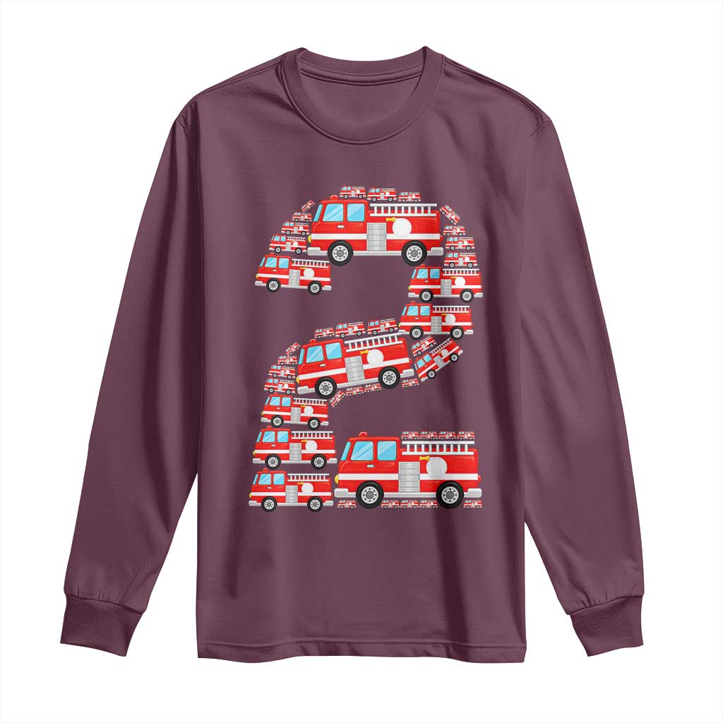 Fire Truck 2nd Birthday Long Sleeve Shirt Firefighter Gift For Two Year Old Kid