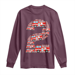 Fire Truck 2nd Birthday Long Sleeve Shirt Firefighter Gift For Two Year Old Kid