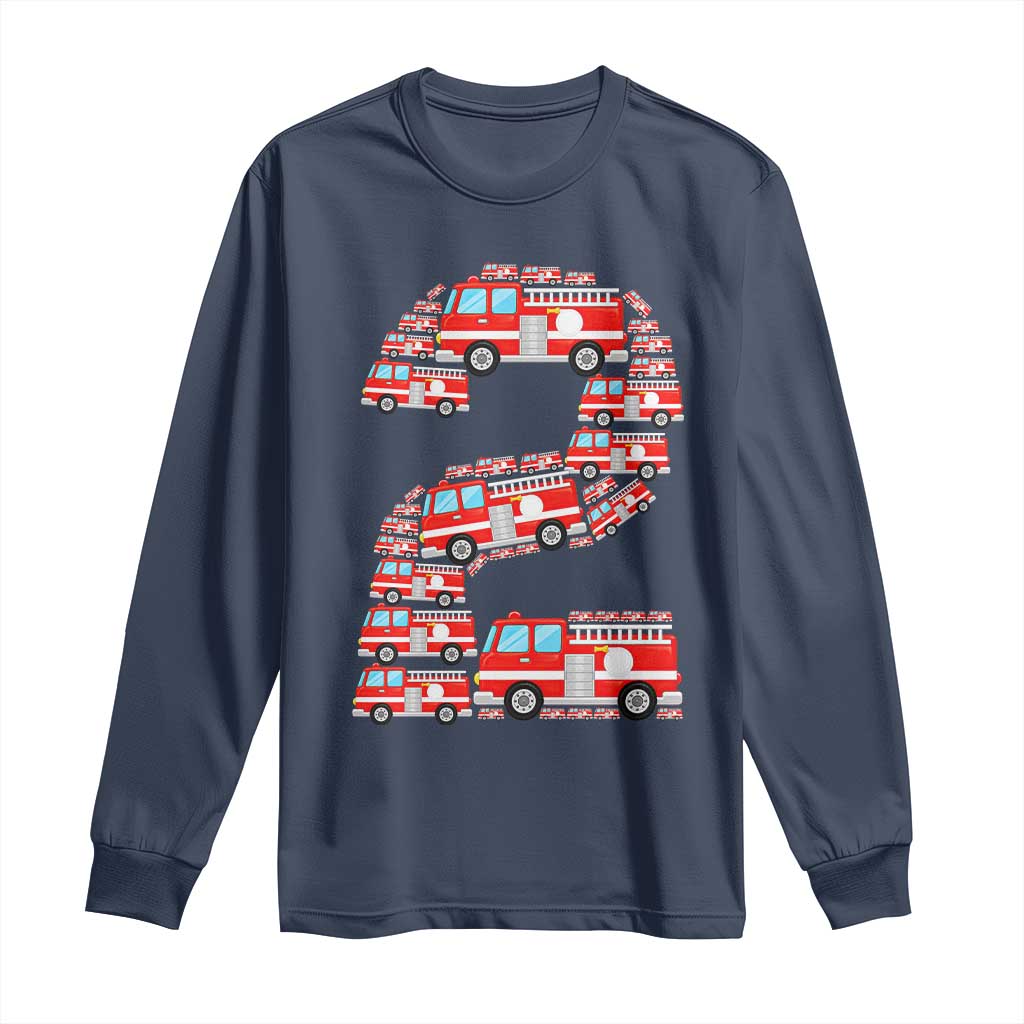 Fire Truck 2nd Birthday Long Sleeve Shirt Firefighter Gift For Two Year Old Kid