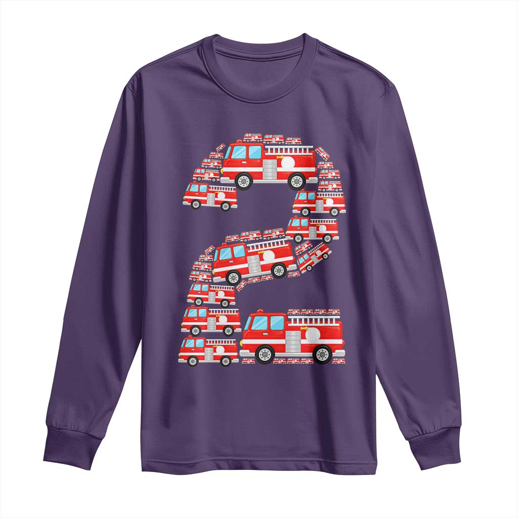 Fire Truck 2nd Birthday Long Sleeve Shirt Firefighter Gift For Two Year Old Kid