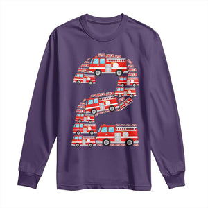 Fire Truck 2nd Birthday Long Sleeve Shirt Firefighter Gift For Two Year Old Kid